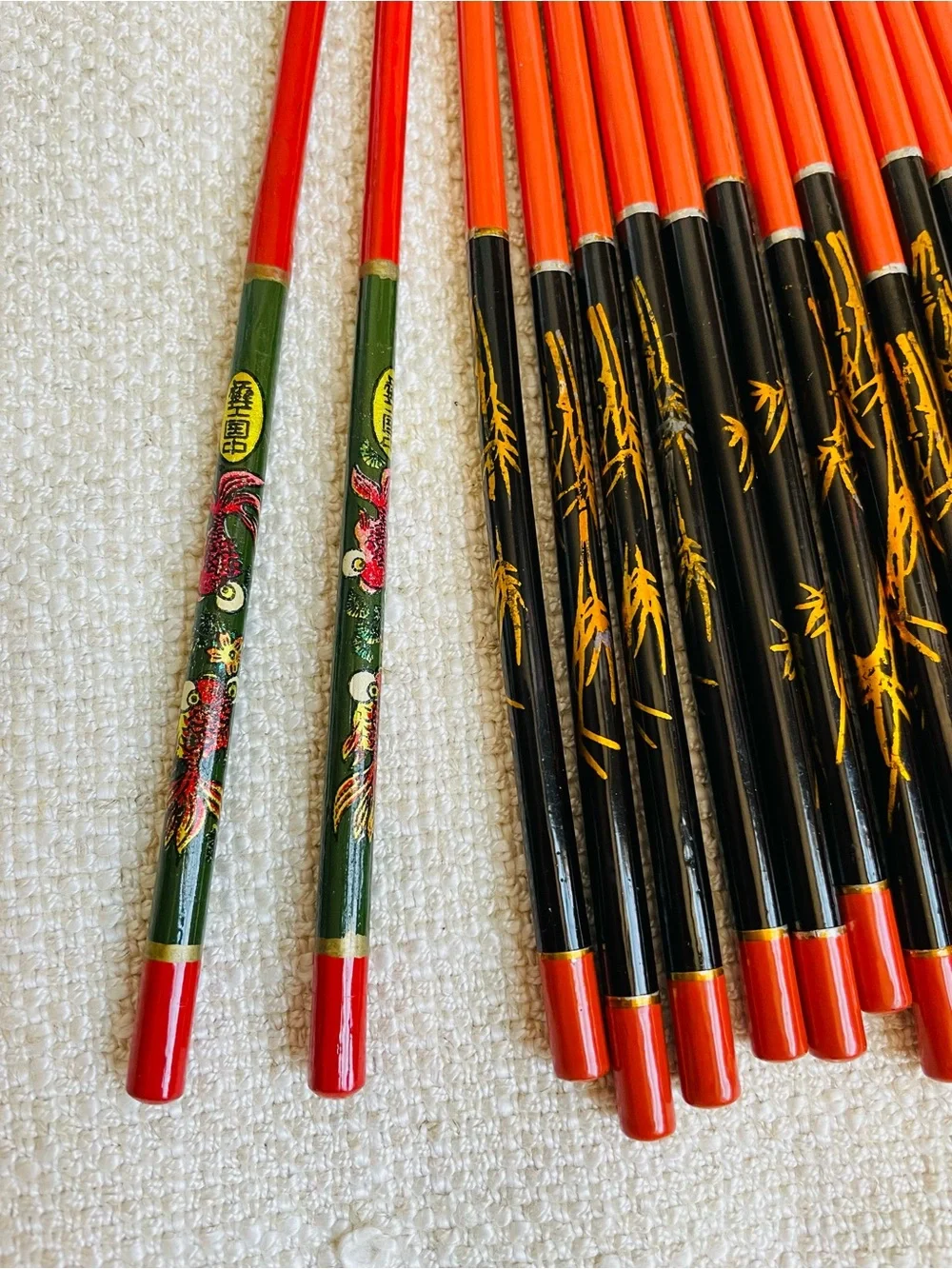 27 Vintage Red and Black Ornate Chopsticks